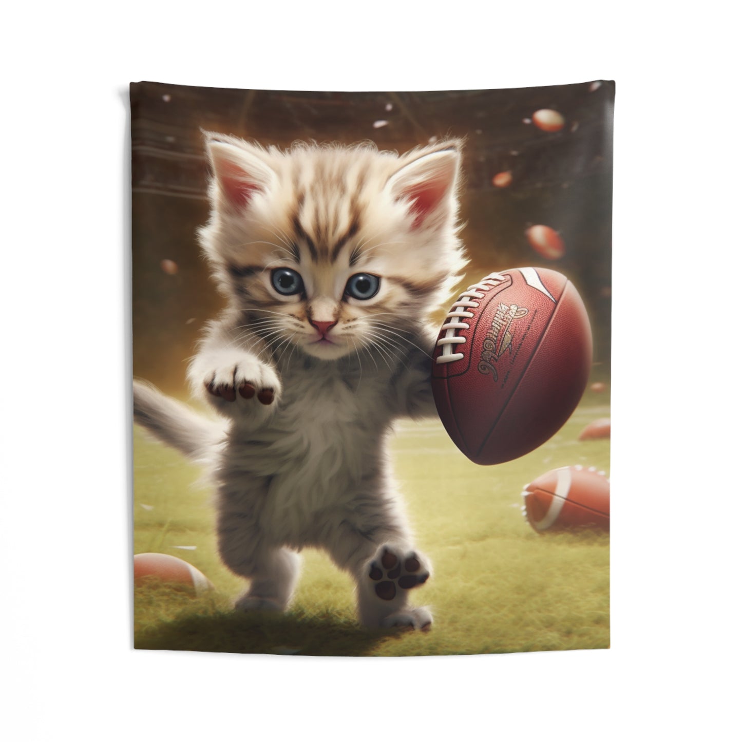 Football Kitty Fantasy: Feline Cat American Sport Quarterback - Indoor Wall Tapestries