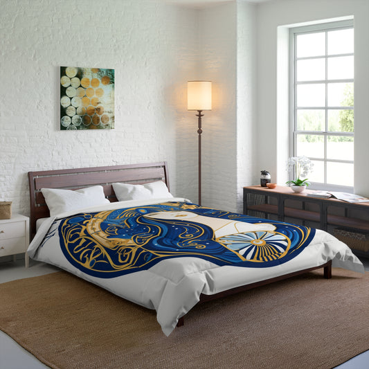Virgo Zodiac Circular Symmetry in Gold Royal Blue - Comforter