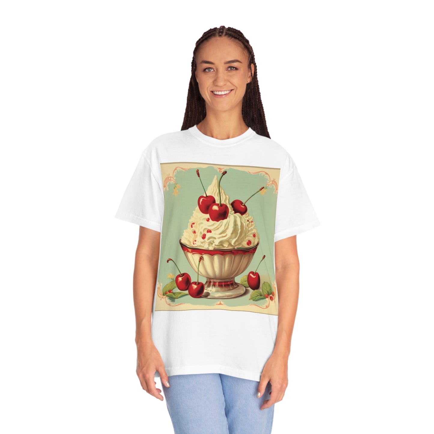 Retro Ice Cream Sundae Parlour Scoop Diner Dessert Art - Camiseta unisex teñida de ropa