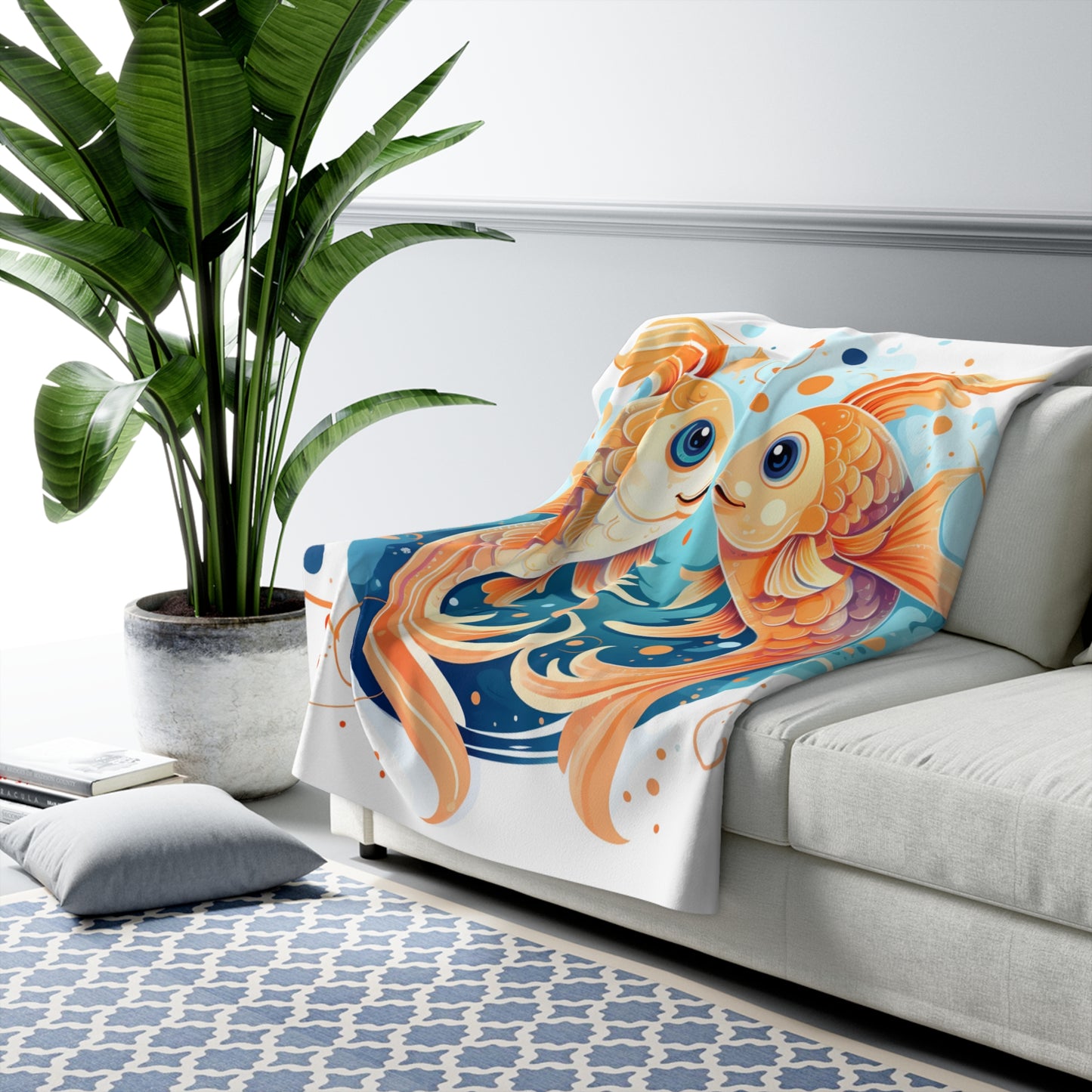 Charming Cartoon Fish Pisces - Dreamy Zodiac Illustration - Sherpa Fleece Blanket