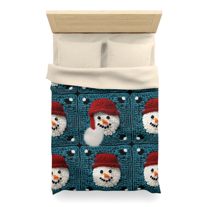 Snowman Crochet Craft, Festive Yuletide Cheer, Winter Wonderland - Microfiber Duvet Cover