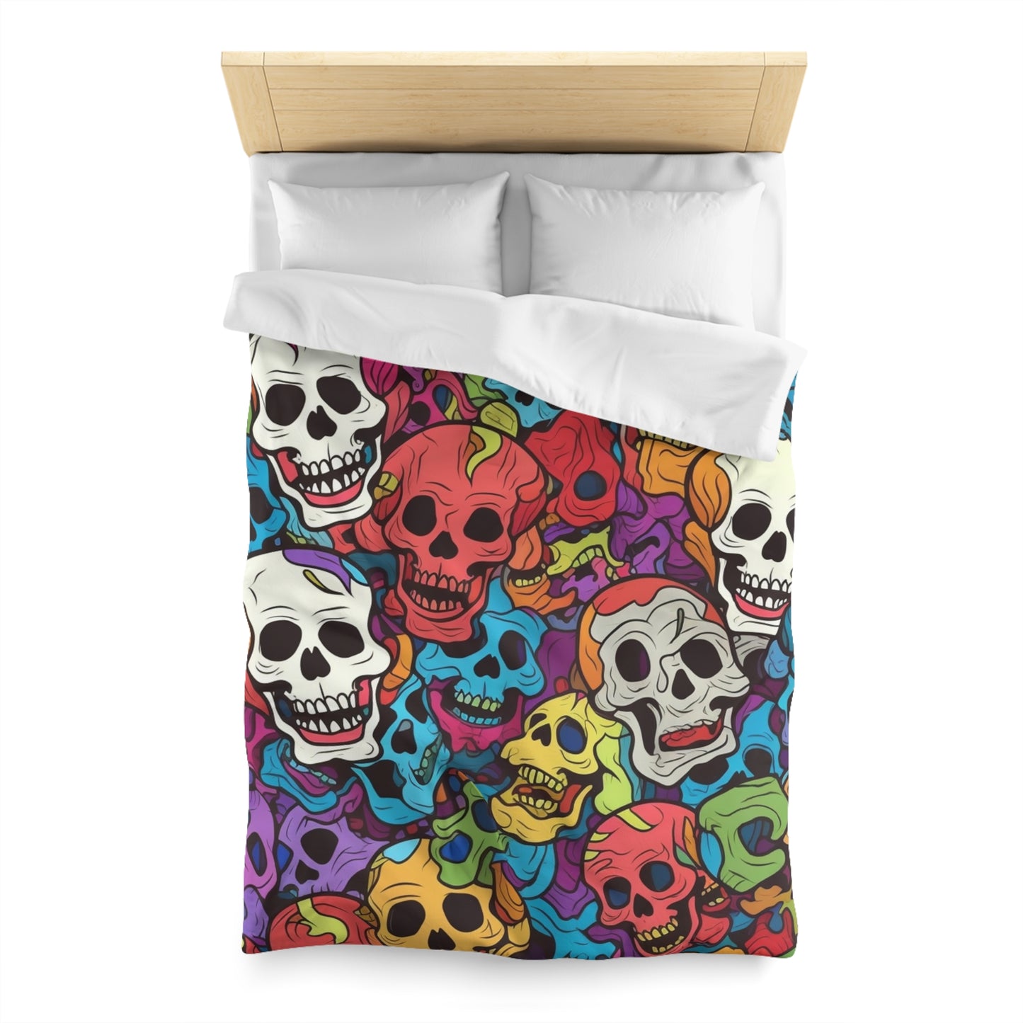 Patrón de cabeza de calavera de arco iris psicodélico, colores vibrantes - Funda nórdica de microfibra 