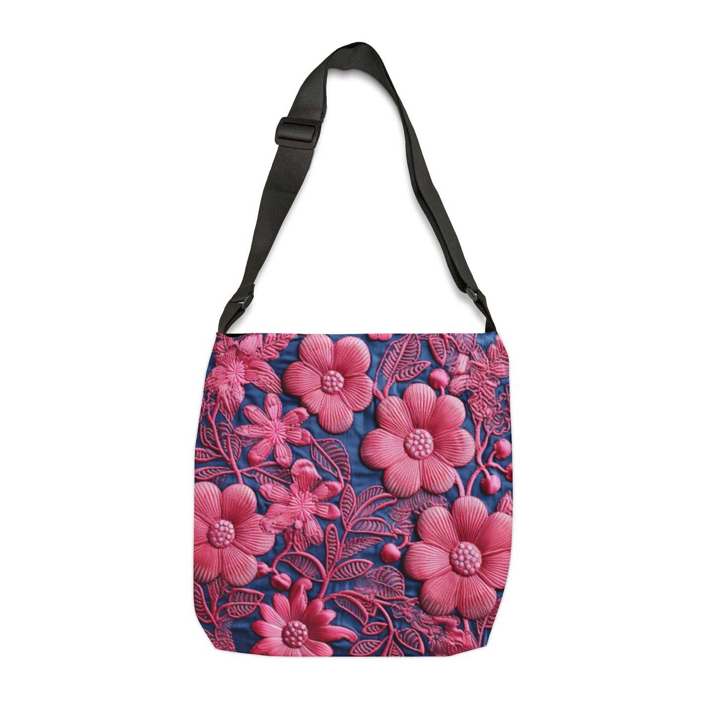 Flores de tela estilo bordado floral rosa muñeca azul denim - Bolso de mano ajustable (AOP) 