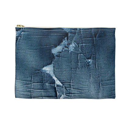 Distressed Blue Denim-Look: Edgy, Torn Fabric Design - Accessory Pouch