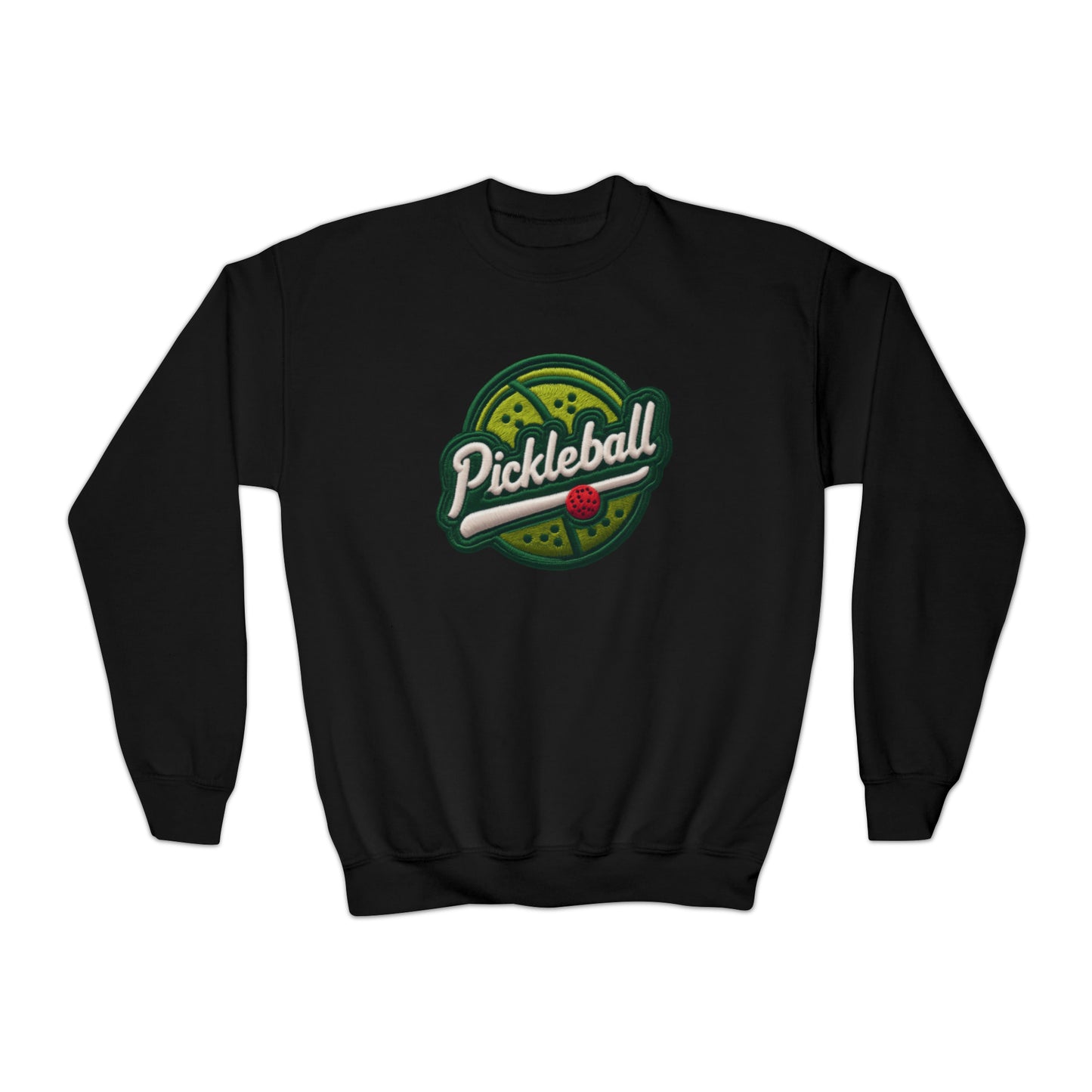 Pickleball Sport Embroider - Chenille Patch Badge - Youth Crewneck Sweatshirt