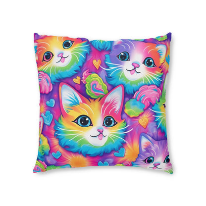 Happy Kitten & Cat Design - Vivid, Colorful & Eye-Catching - Tufted Floor Pillow, Square