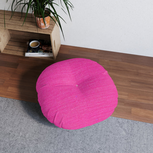 Hot Neon Pink Doll Like: Denim-Inspired, Bold & Bright Fabric - Tufted Floor Pillow, Round