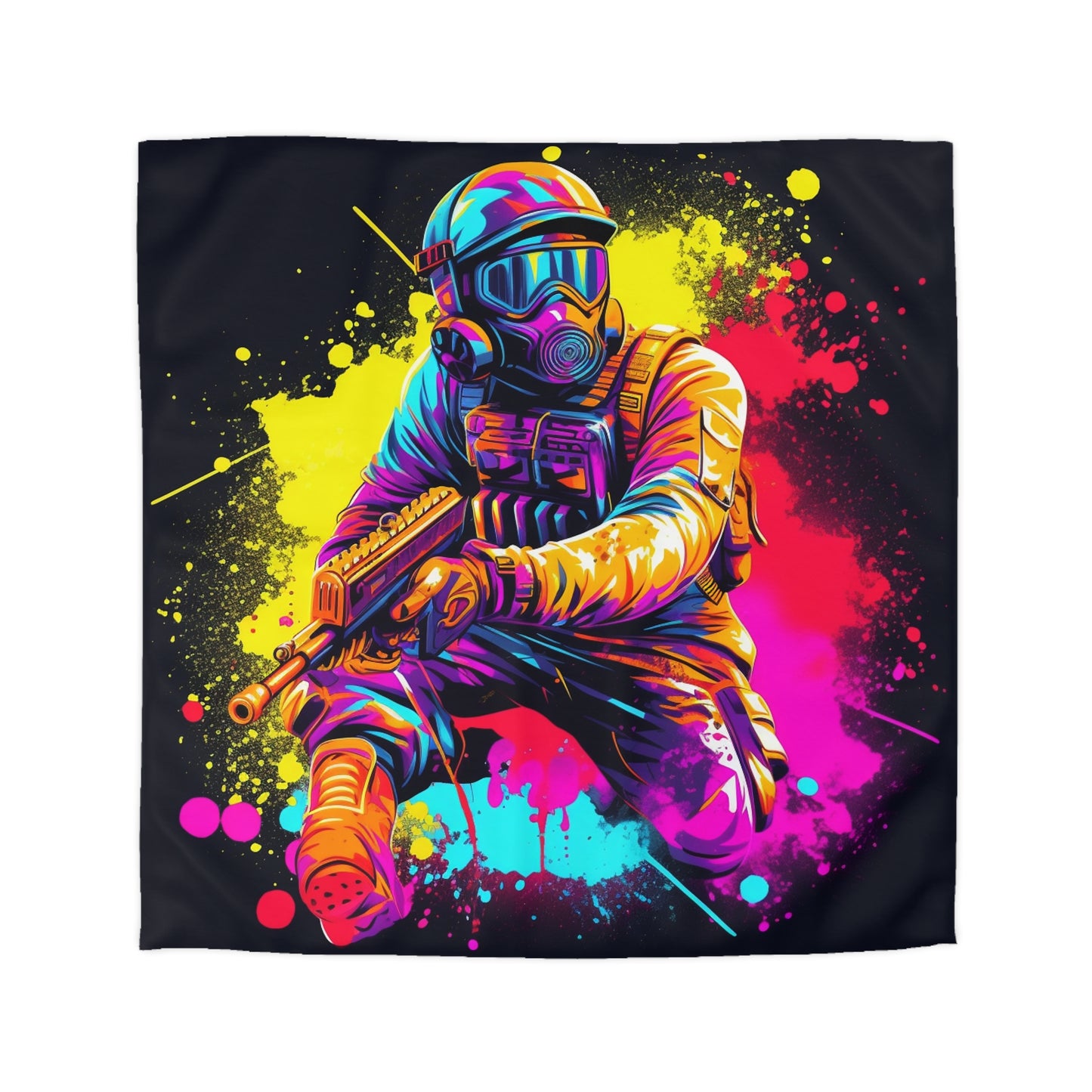 Deporte de acción de paintball: jugador en batalla, salpicaduras de pintura - Funda nórdica de microfibra 