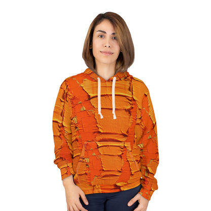 Naranja cítrico ardiente: tela vanguardista, desgastada e inspirada en la mezclilla - Sudadera con capucha unisex (AOP)