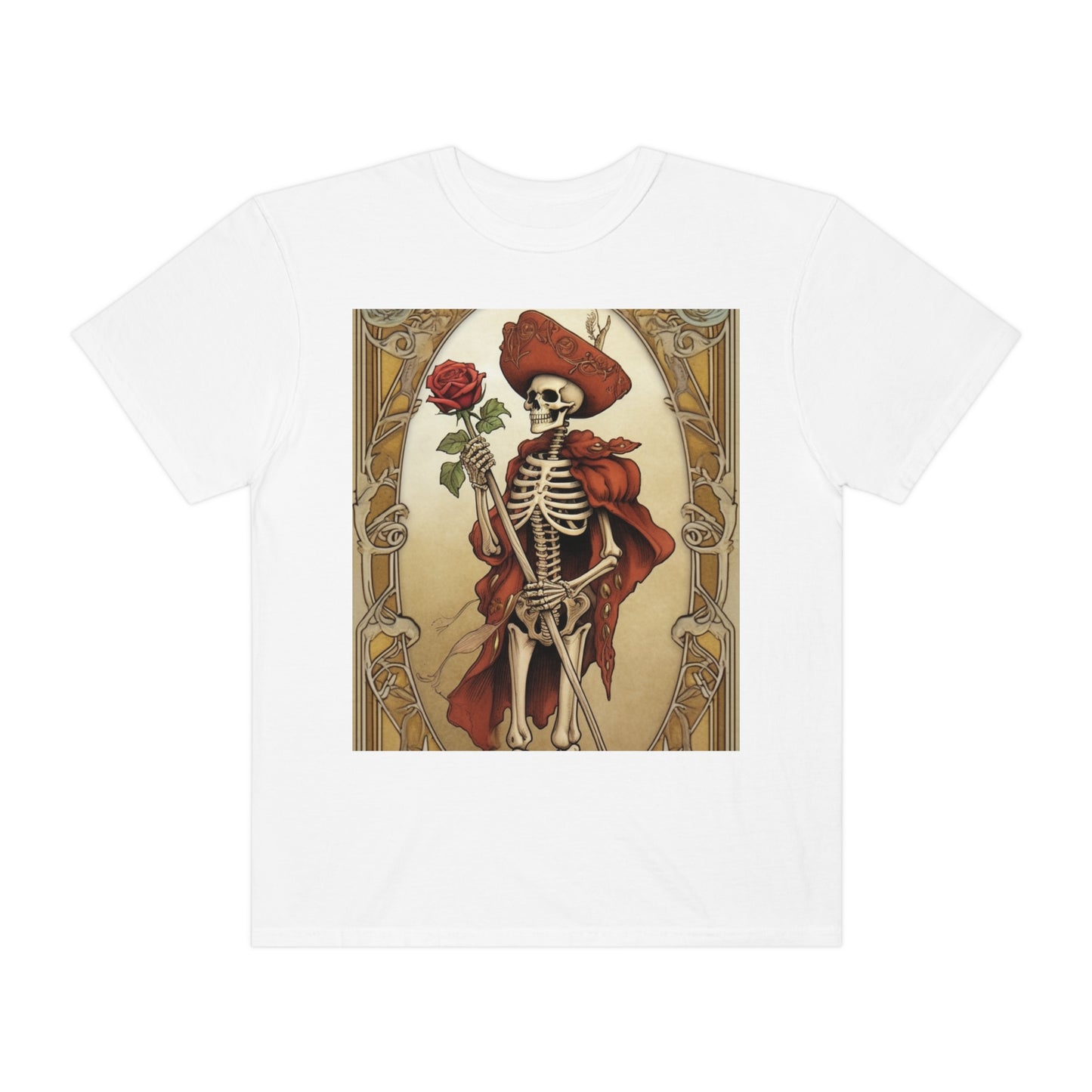 Death Card Tarot - Skeleton, Rose, and Transformation Journey - Unisex Garment-Dyed T-shirt