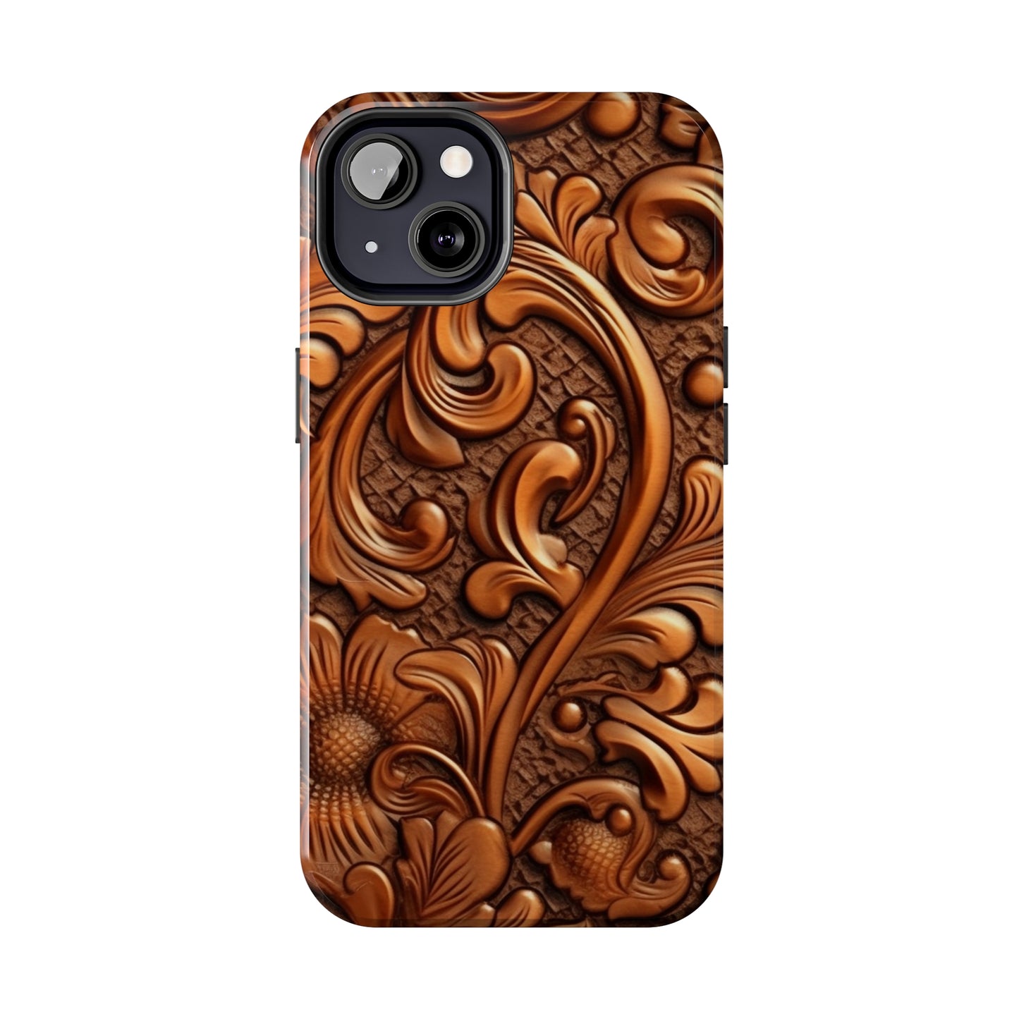 Leather Flower Cognac Classic Brown Timeless American Cowboy Design - Tough Phone Cases