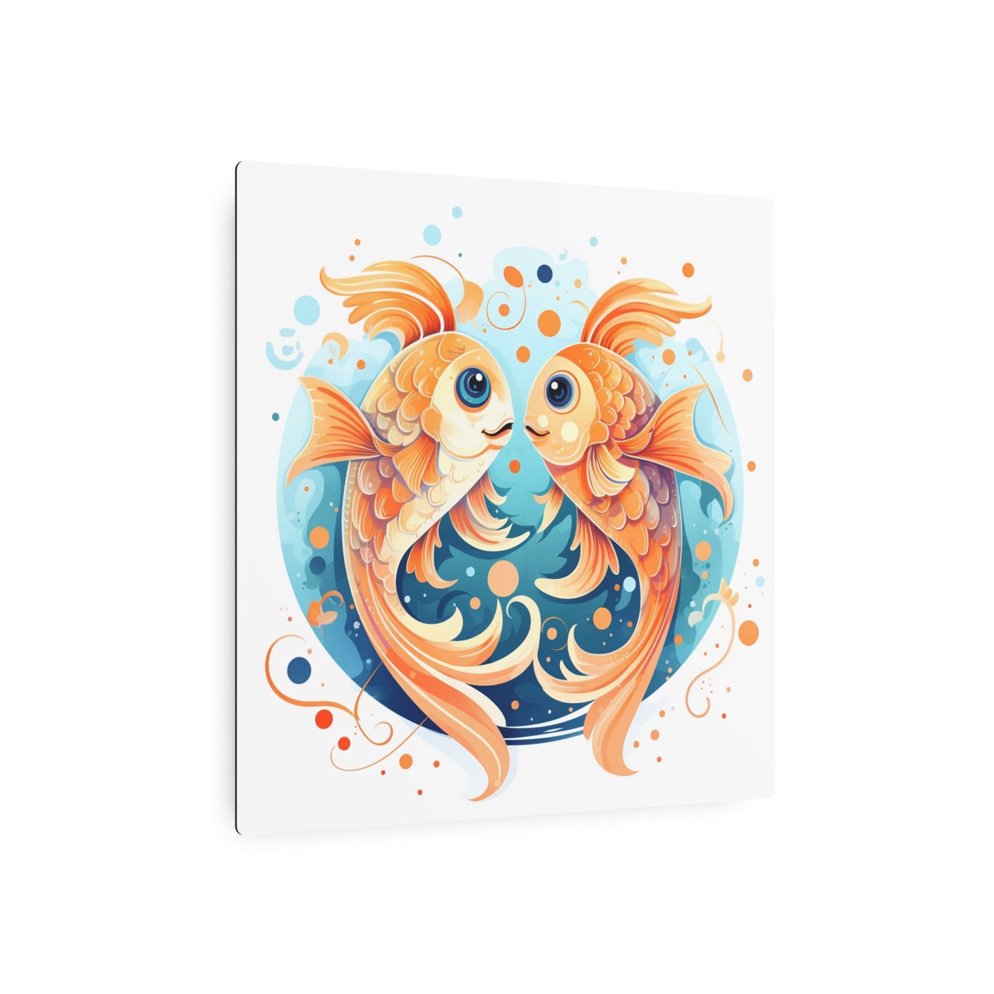 Charming Cartoon Fish Pisces - Dreamy Zodiac Illustration - Metal Art Sign