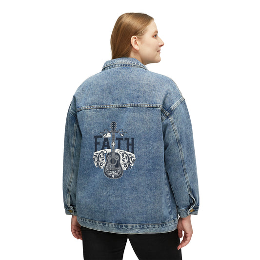 Guitar Cross Faith - Christian Gift, Love and Grace, Faithful, Jesus - Women's Denim Jacket