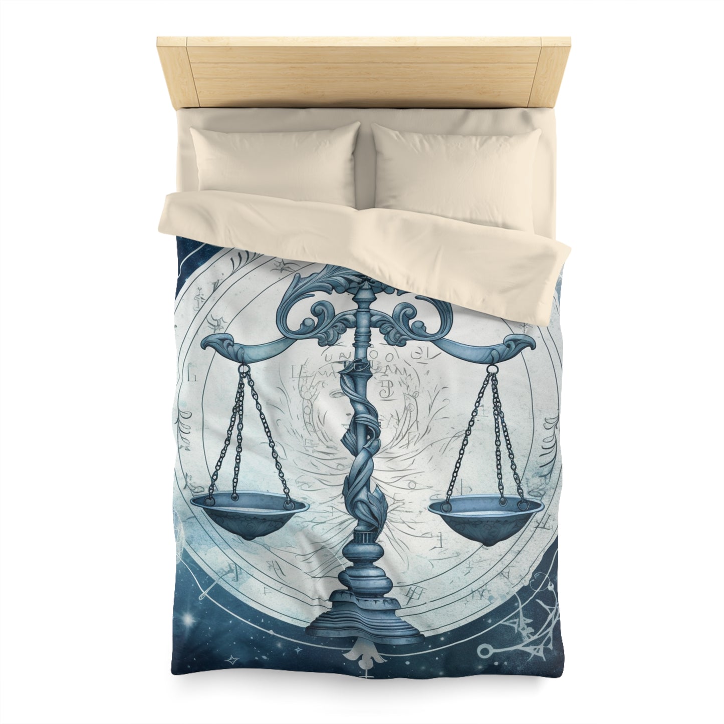 Blue Tones Libra Zodiac Cosmic Astro - Balanza y símbolos - Funda nórdica de microfibra 