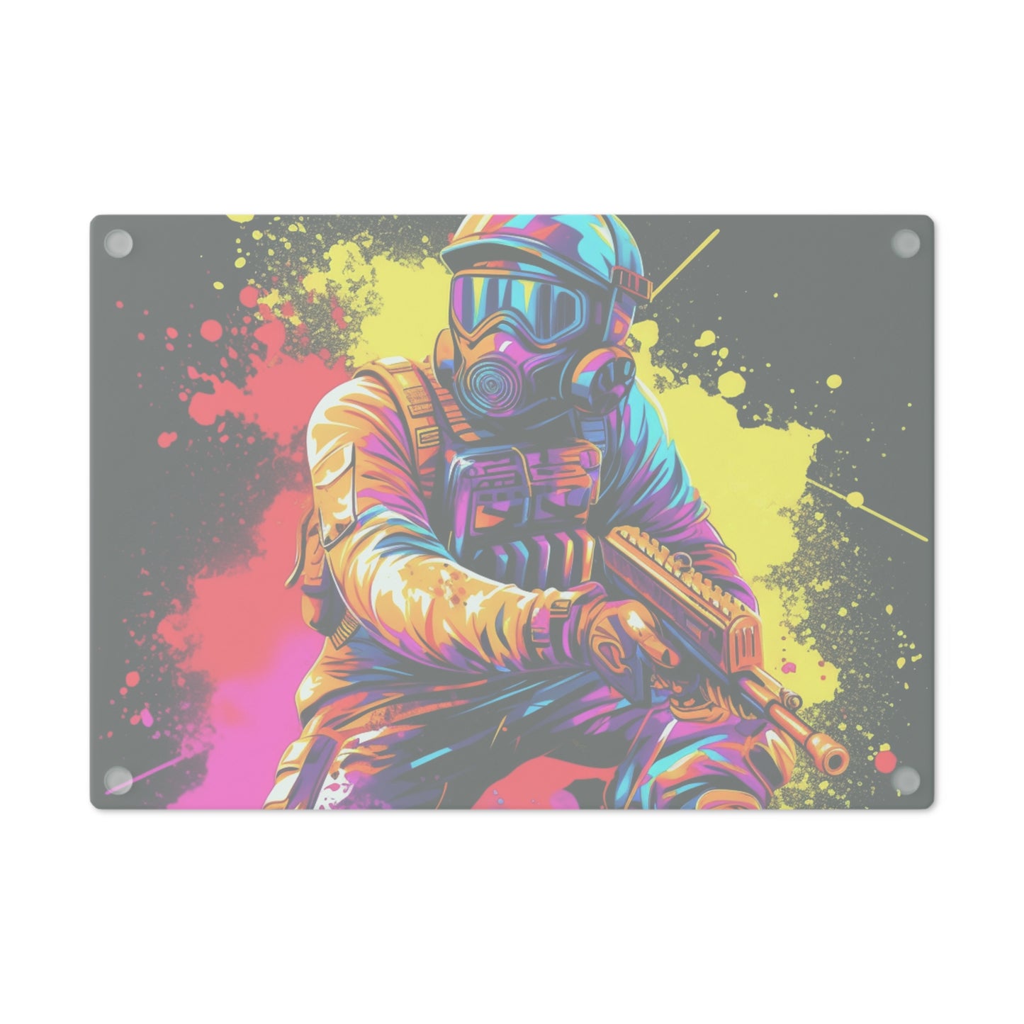 Paintball Action Sport: Player in Battle, Paint Splatter - Cutting Board