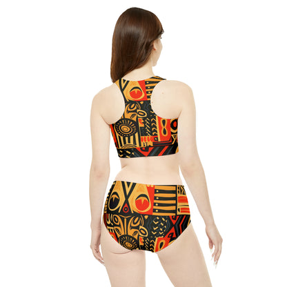 Tribal Art-Inspired Abstract Symbols, Heritage - Sporty Bikini Set (AOP)