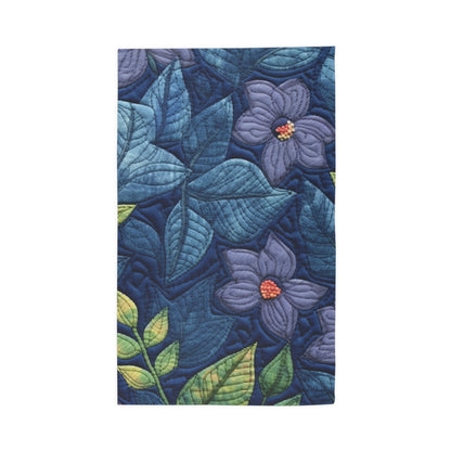 Floral Embroidery Blue: Denim-Inspired, Artisan-Crafted Flower Design - Dobby Rug