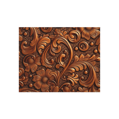 Leather Flower Cognac Classic Brown Timeless American Cowboy Design - Outdoor Rug