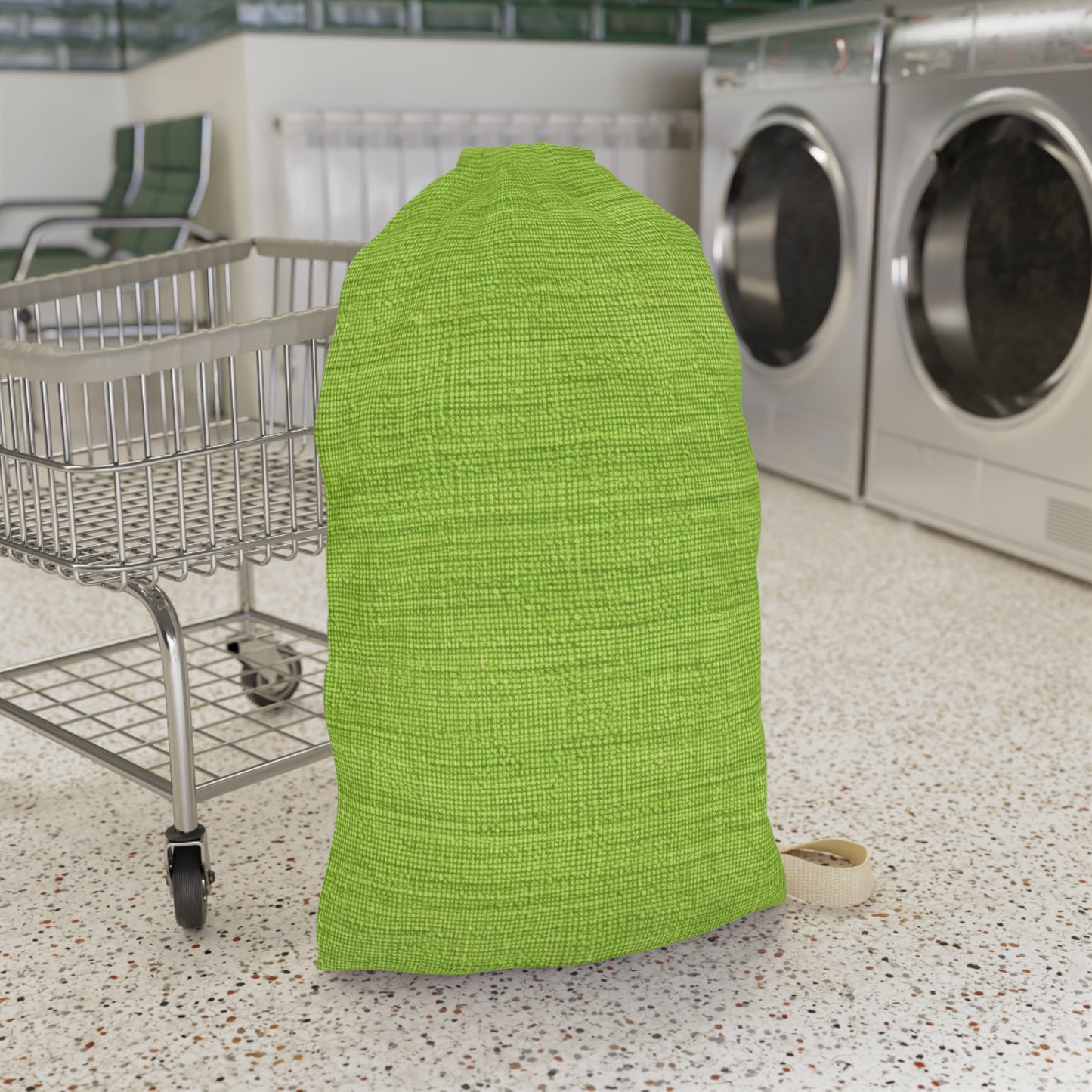 Lush Grass Neon Green: Denim-Inspired, Springtime Fabric Style - Laundry Bag