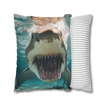 Bull Shark: River Monster Menace - Realistic Dark Water Predator - Spun Polyester Square Pillow Case