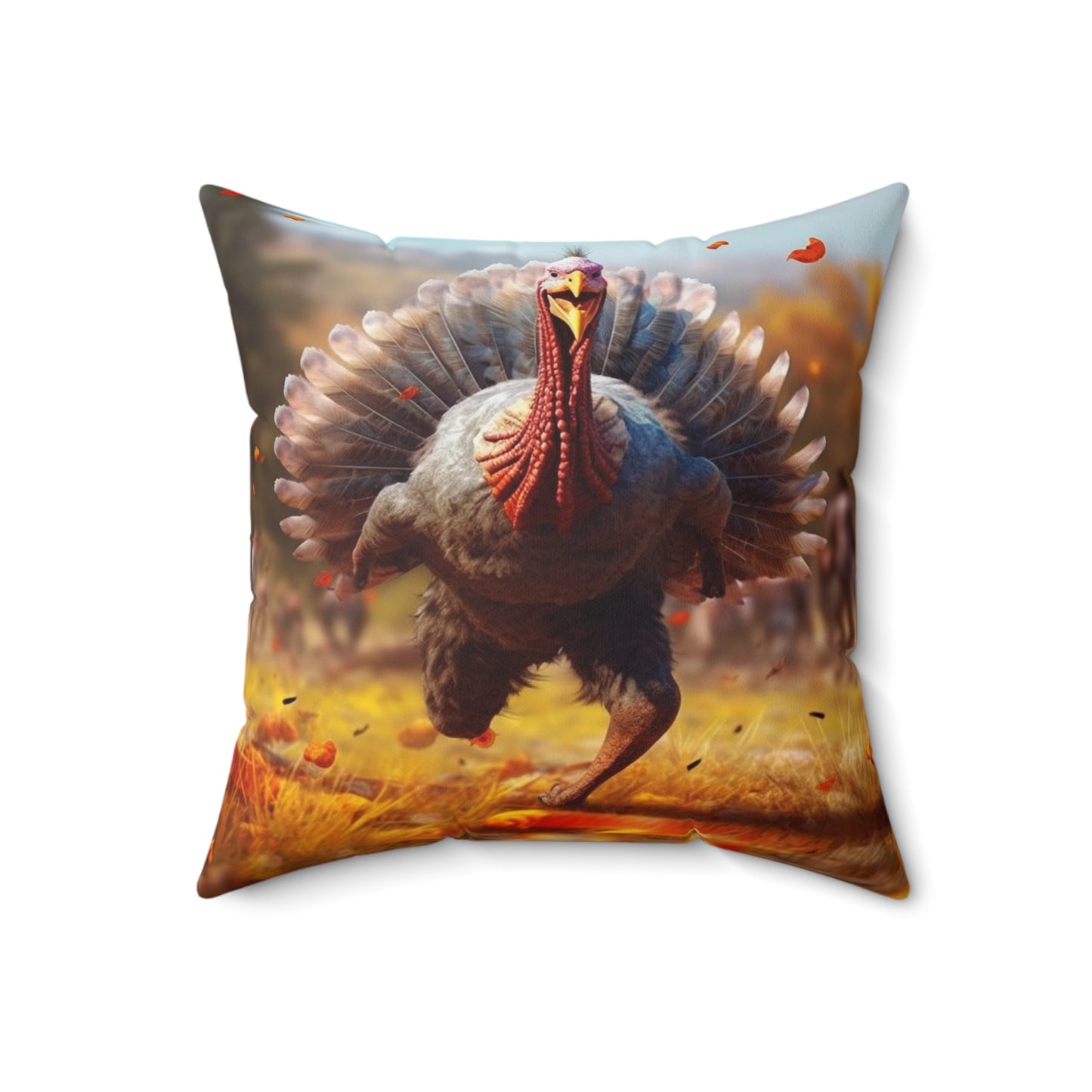 Thanksgiving Trot Turkey Run Athlete Sprint Racer Holiday Feast Dinner - Spun Polyester Square Pillow