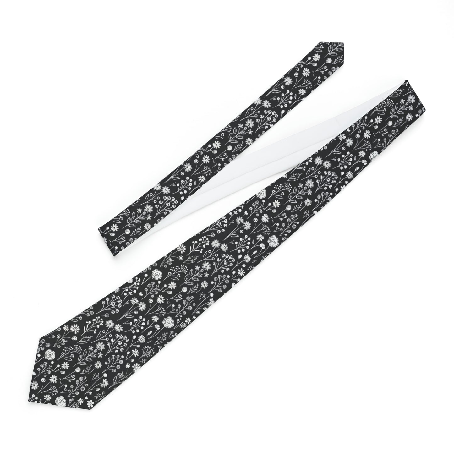 Classic Necktie for Men - Breezy Blooms on Black Ebony