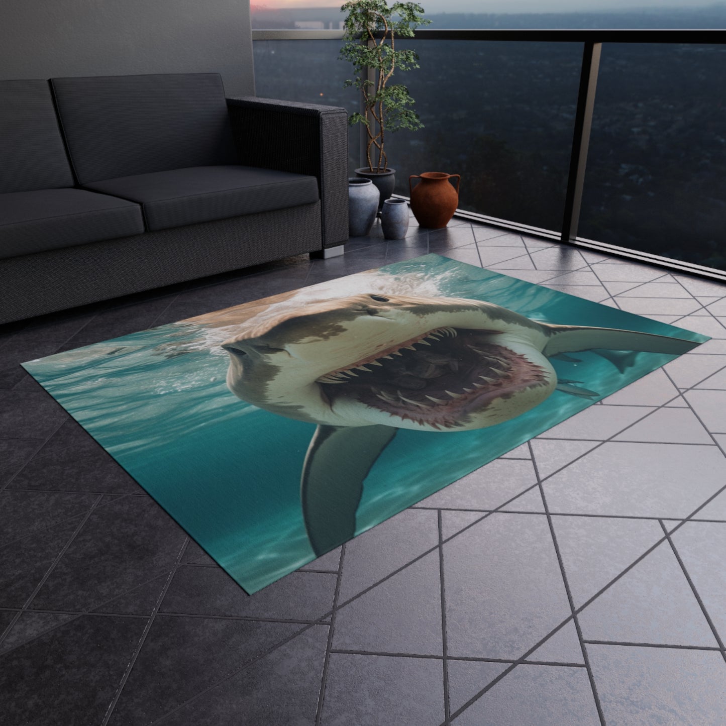 Bull Shark: River Monster Menace - Realistic Dark Water Predator - Outdoor Rug