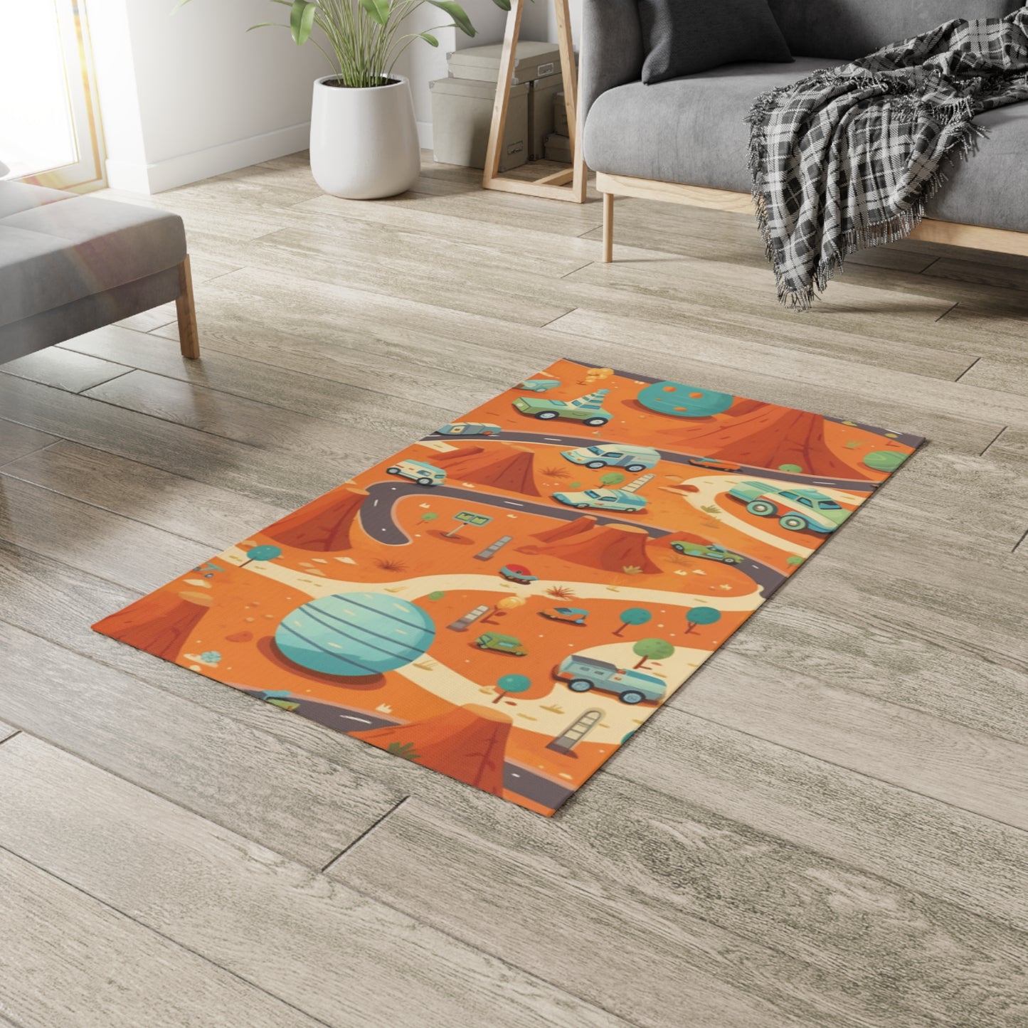 Galactic Adventure Dobby Rug: Mars Roadway Space Theme, Durable, 100% Polyester