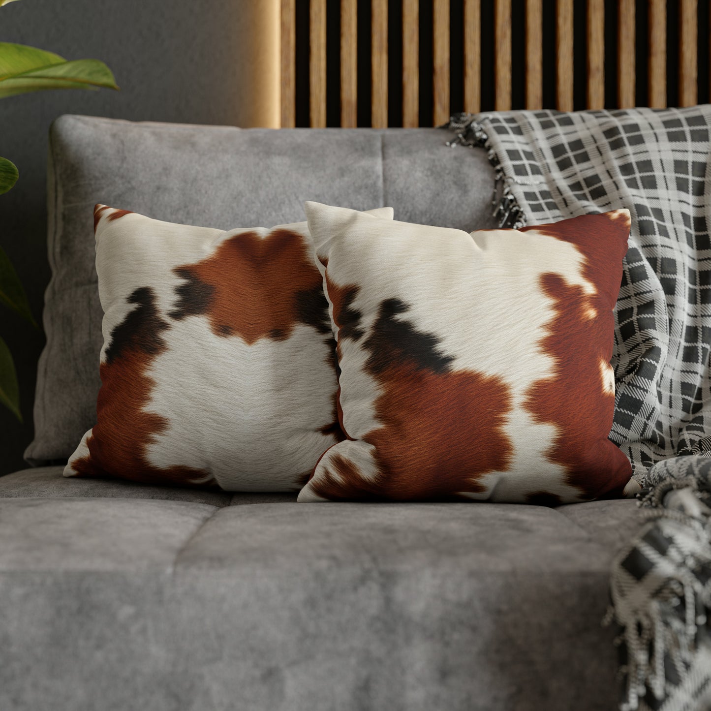 Hair Cowhide Leather Natural Design Tough Durable Rugged Style - Spun Polyester Square Pillow Case