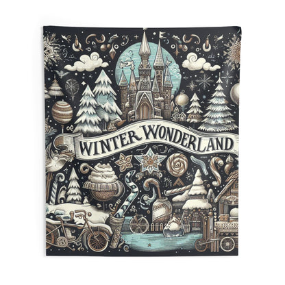 Winter Wonderland Enchantment: Nostalgic Christmas Snowscape with Majestic Castle and Festive - Indoor Wall Tapestries