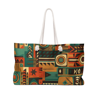 Earthy Tones Geometric Tribal-Inspired Pattern Design Weekender Bag