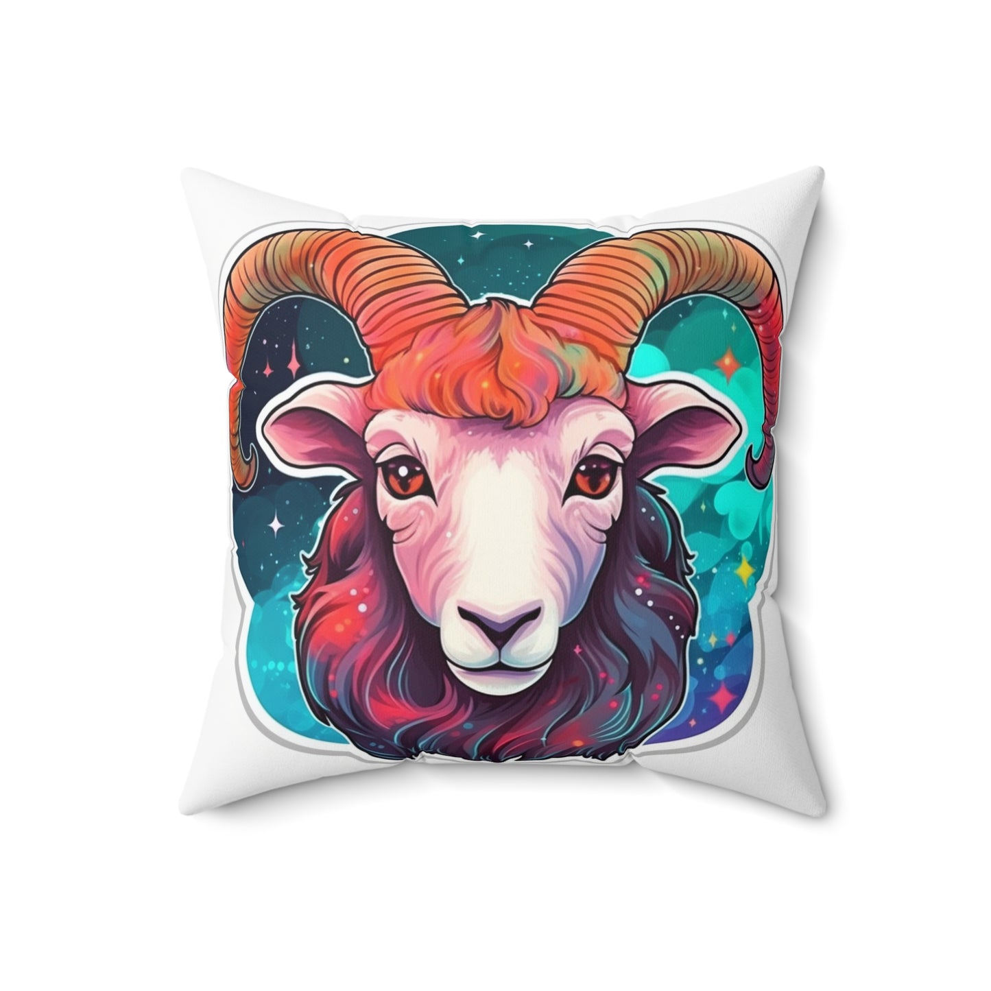 Signo del zodiaco Aries - Símbolo de astrología cósmica de color vivo y brillante - Almohada cuadrada de poliéster hilado 