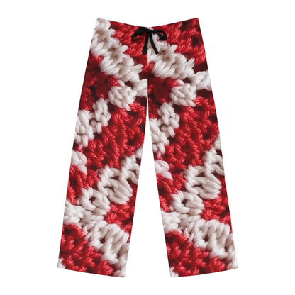 Cálido punto de crochet rojo y blanco de invierno: diseño de textura elegante y cinematográfico - Pantalones de pijama para hombre (AOP) 