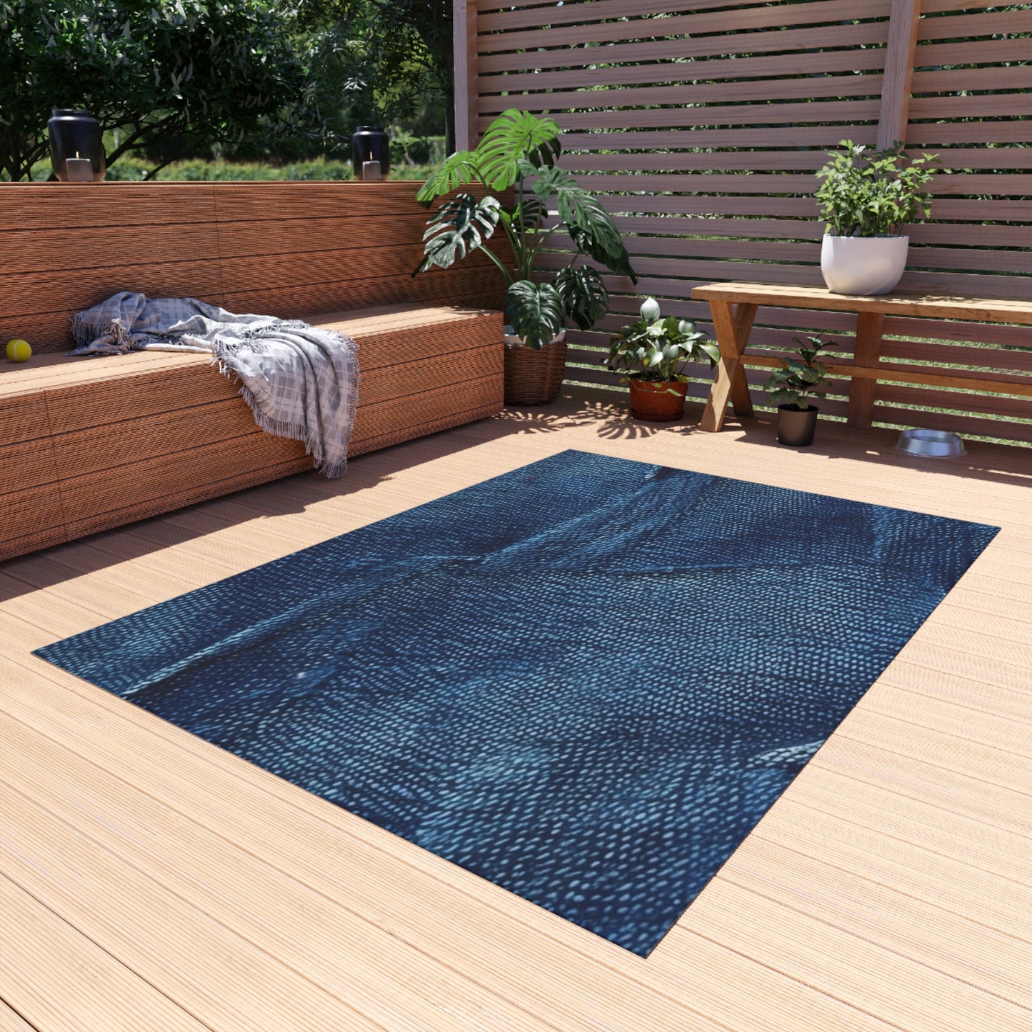 Dark Blue: Distressed Denim-Inspired Fabric Design - Outdoor Rug