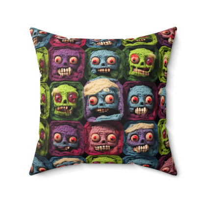 Zombie Crochet Halloween Spooky Holiday Festive Horror Living Dead - Polyester Square Pillow