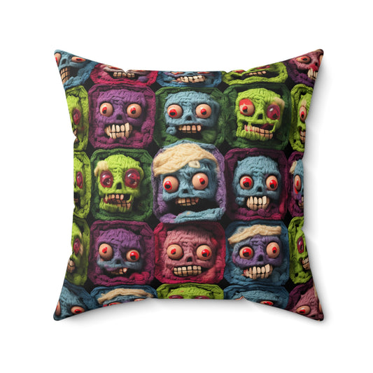 Zombie Crochet Halloween Spooky Holiday Festive Horror Living Dead - Polyester Square Pillow