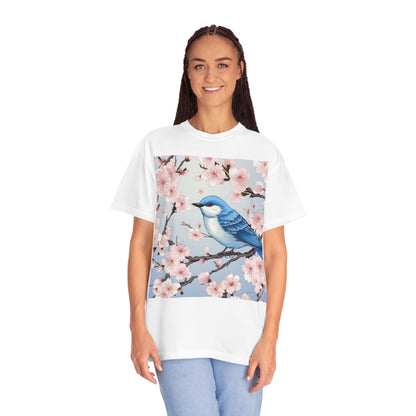 Cherry Blossom Tree Blue Bird Unisex Garment-Dyed T-shirt