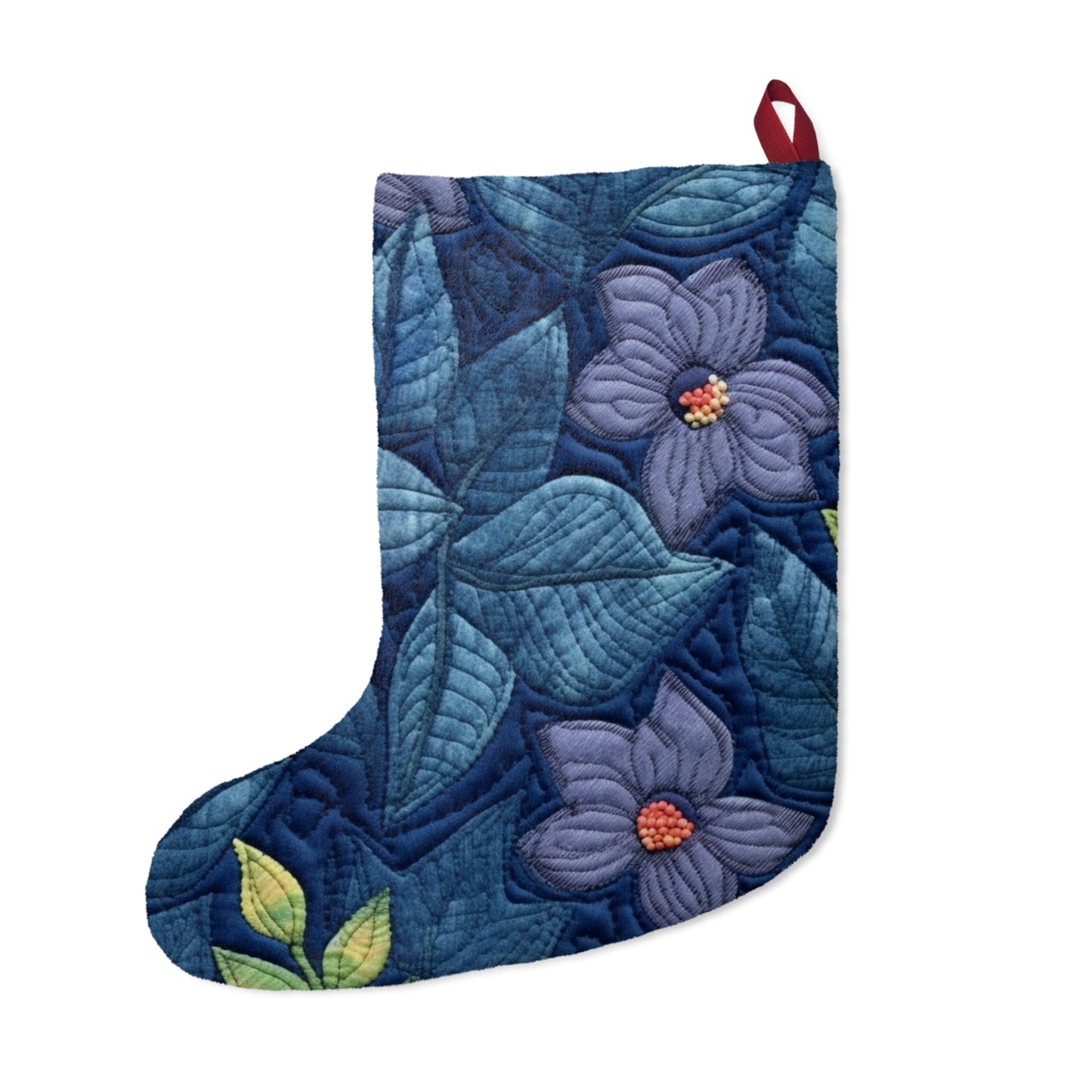 Floral Embroidery Blue: Denim-Inspired, Artisan-Crafted Flower Design - Christmas Stockings