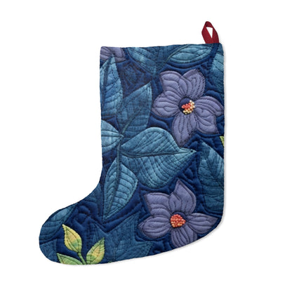 Floral Embroidery Blue: Denim-Inspired, Artisan-Crafted Flower Design - Christmas Stockings