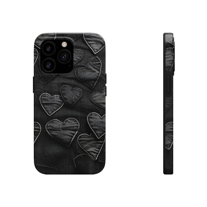 Black: Distressed Denim-Inspired Fabric Heart Embroidery Design - Tough Phone Cases