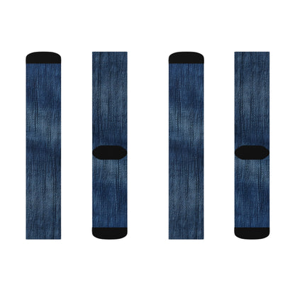 Indigo Splash: Washed Denim Reverie in Deep Blue - Sublimation Socks