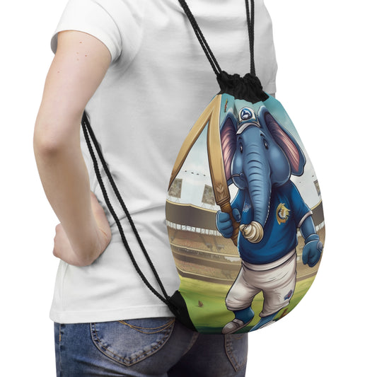 India Elephant Cricket Sport Star: Pitch, Run, Stump Game - Animated Charm - Drawstring Bag