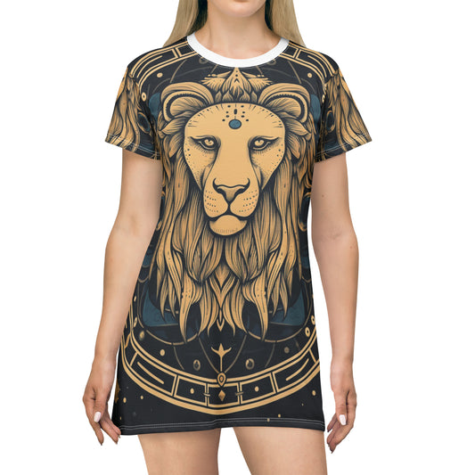 Leo Zodiac Sign - Mystic Circle Astrology Art Cosmic constellation - T-Shirt Dress (AOP)