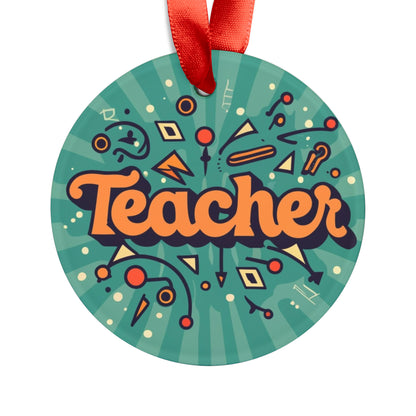 Retro Teacher Classroom School Education Gift - Acrylic Ornament with Ribbon