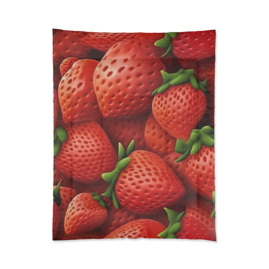 Garden Strawberries- Wild Sweet Gourmet - Farm Growing Ripe Red Fruit -Bed Comforter