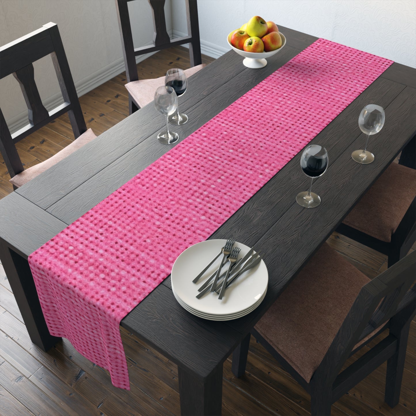 Doll-Like Pink Denim Designer Fabric Style - Table Runner (Cotton, Poly)