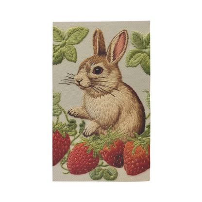 Strawberry Bunny Rabit - Embroidery Style - Strawberries Fruit Munchies - Easter Gift - Dobby Rug