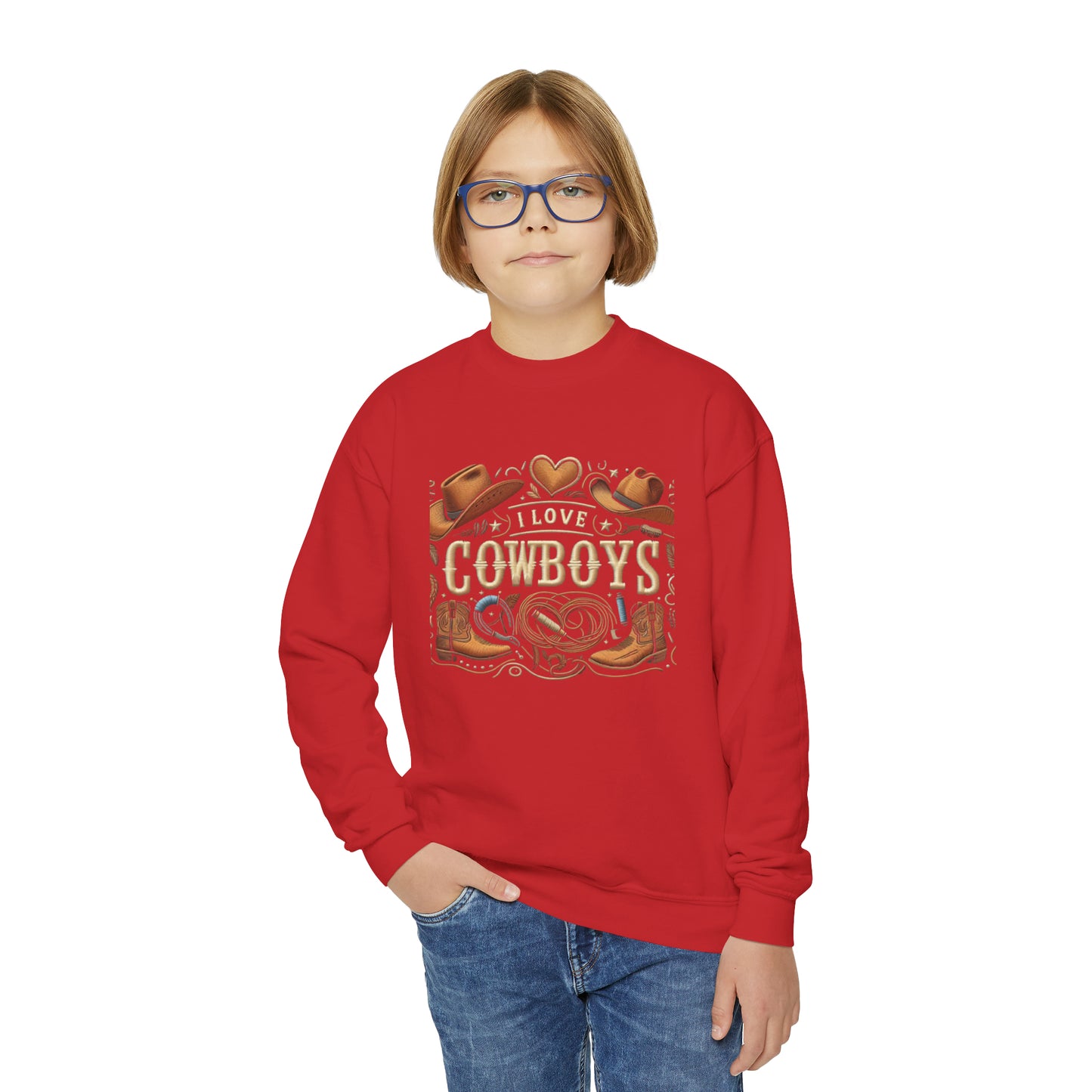 I Love Cowboys, Gift, Youth Crewneck Sweatshirt