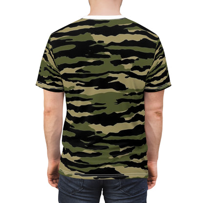 Camuflaje de rayas de tigre: estilo militar - Camiseta unisex cortada y cosida (AOP) 