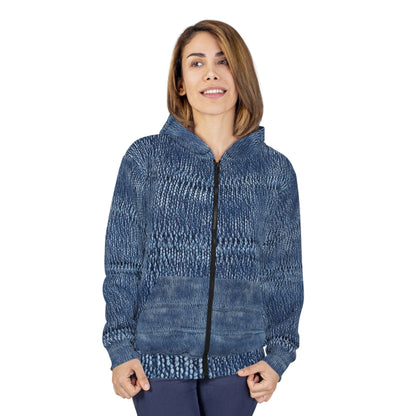 Indigo blue jean Denim Design Pattern Style - Unisex Zip Hoodie (AOP)